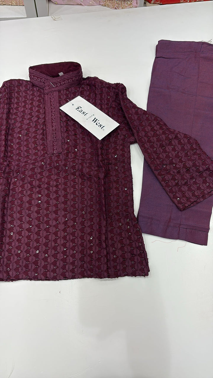 CK706 - Plum Cotton Chikankari Set for Boys and Men