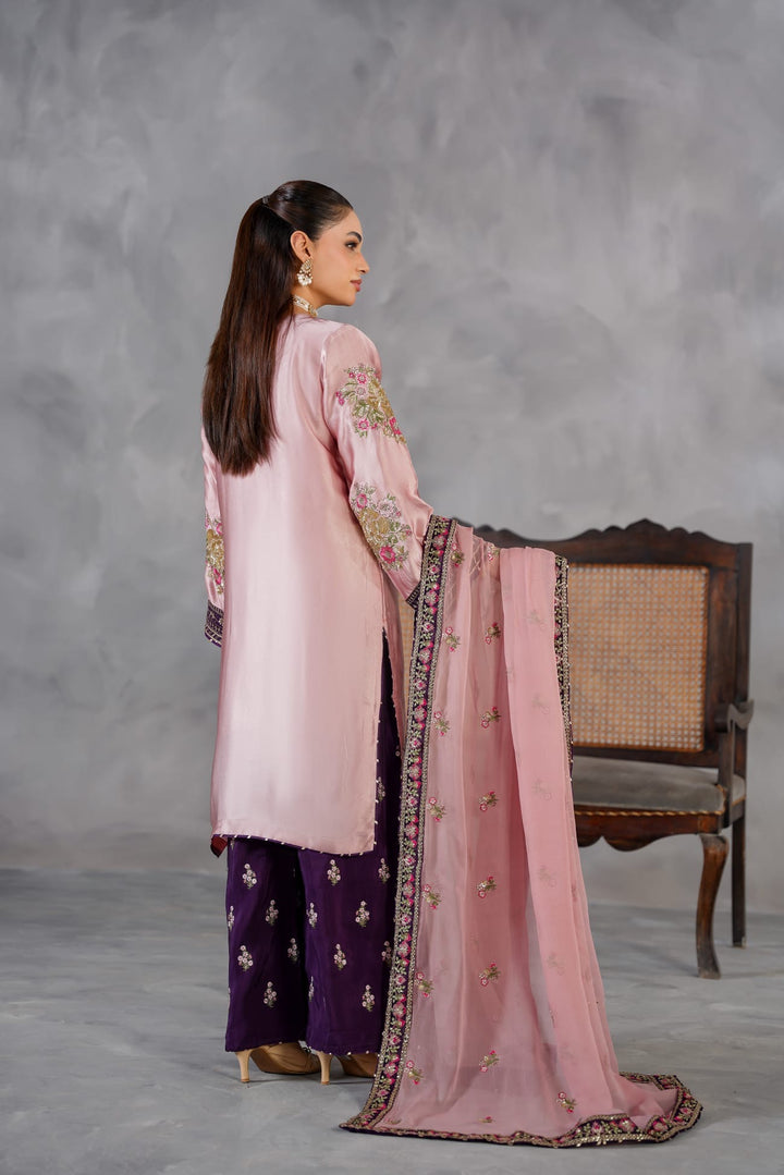 335G- Pink Embroidered Shamoz Silk 3 Piece Suit