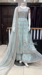 HEAVY EMBROIDERED NET SHARARA WITH LONG SHIRT 3074C