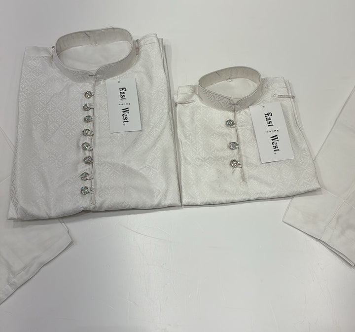 CK602B- White chikankari kameez set for Men & Boy