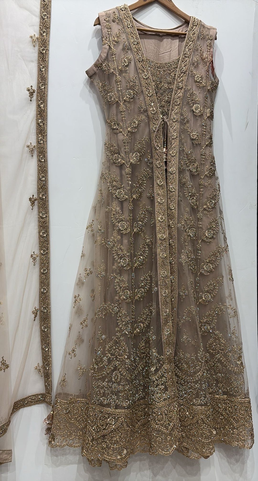 7014E- Fawn Embroidered & Embellished net long dress