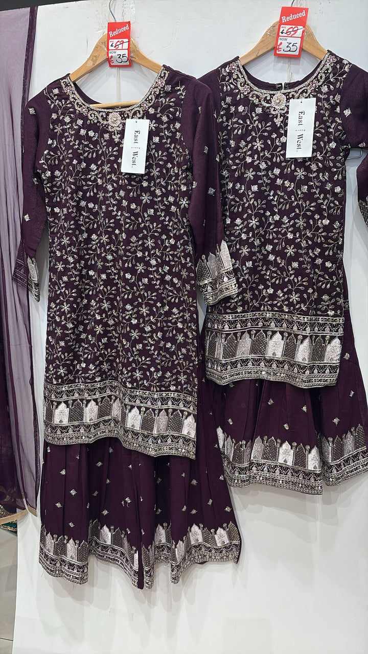 K622A- GIRLS EMBROIDERED SHARARA DRESS