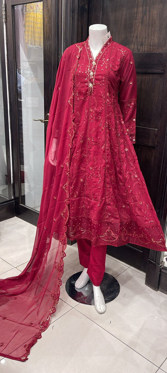 CHIFFON EMBROIDERED 3 PIECE SUIT 301A