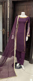 PURPLE EMBROIDERED CHIFFON 3 PIECE SUIT 383A