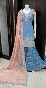 HEAVILY EMBROIDERED NET SHARARA SUIT 0173D