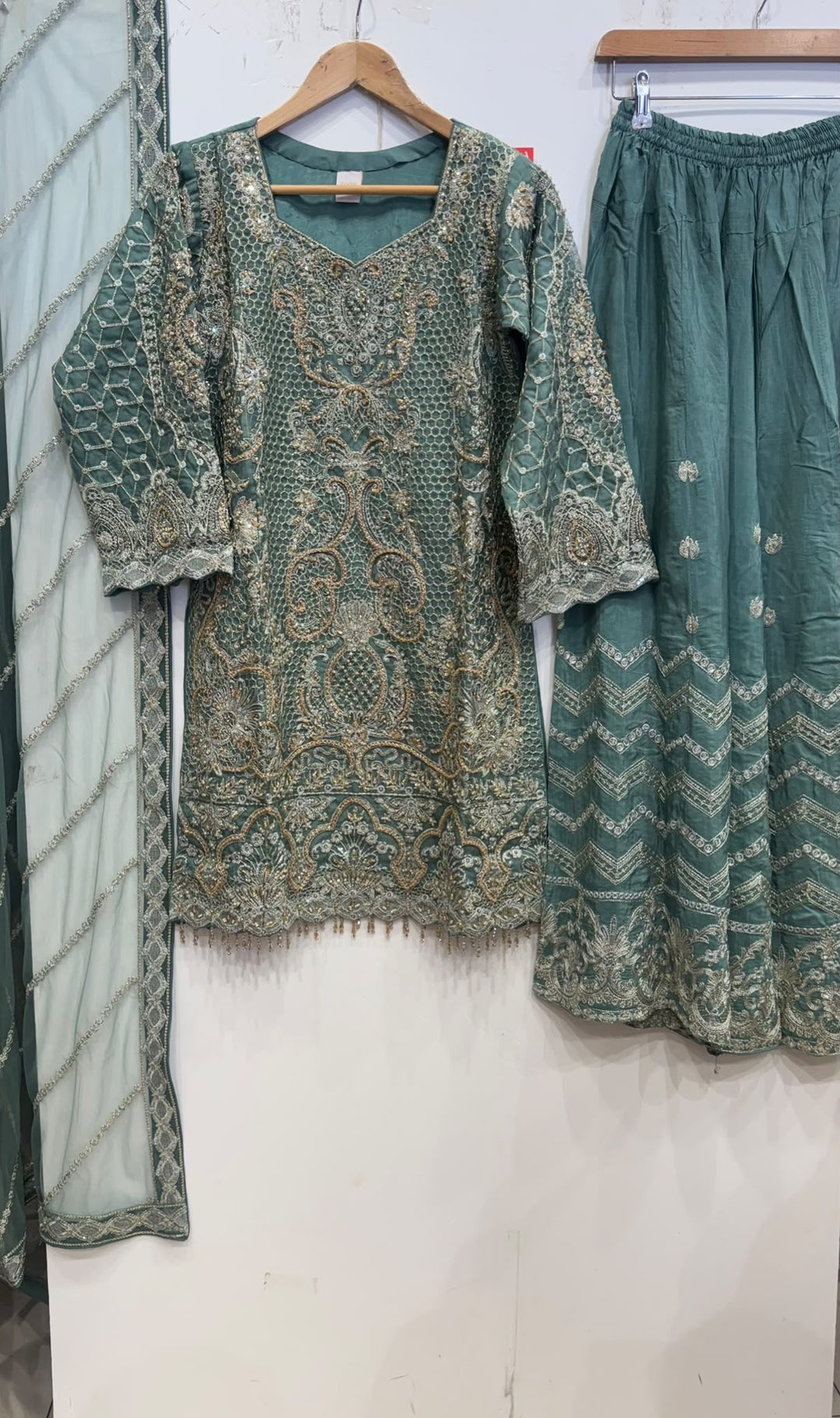 346C- Embroidered Chiffon 3 Piece Suit