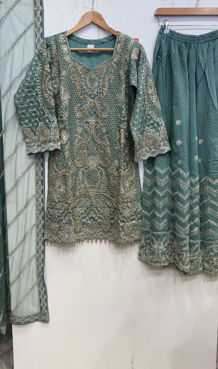 346C- Embroidered Chiffon 3 Piece Suit