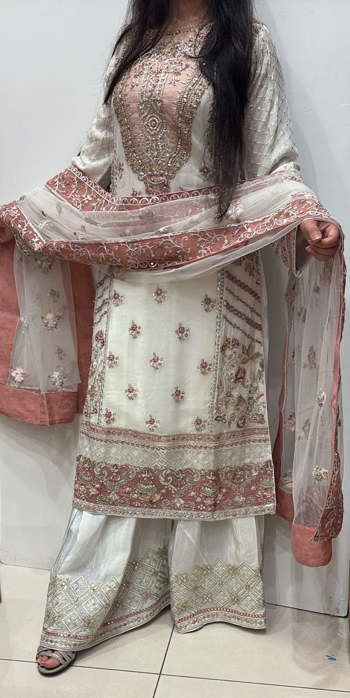 367a- CHIFFON EMBROIDERED SHARARA SUIT