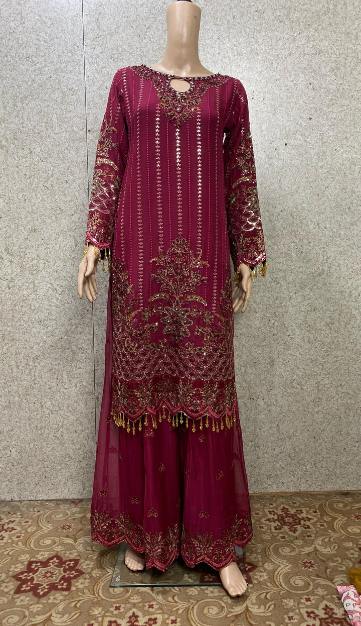 379A - EMBROIDERED CHIFFON SHARARA SUIT