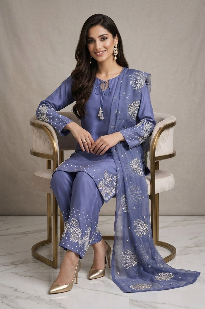 1179C - Lavender Embroidered Viscose 3 Piece suit