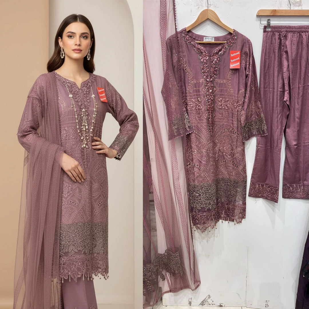 1173B - Pink Embroidered Linen 3 Piece suit