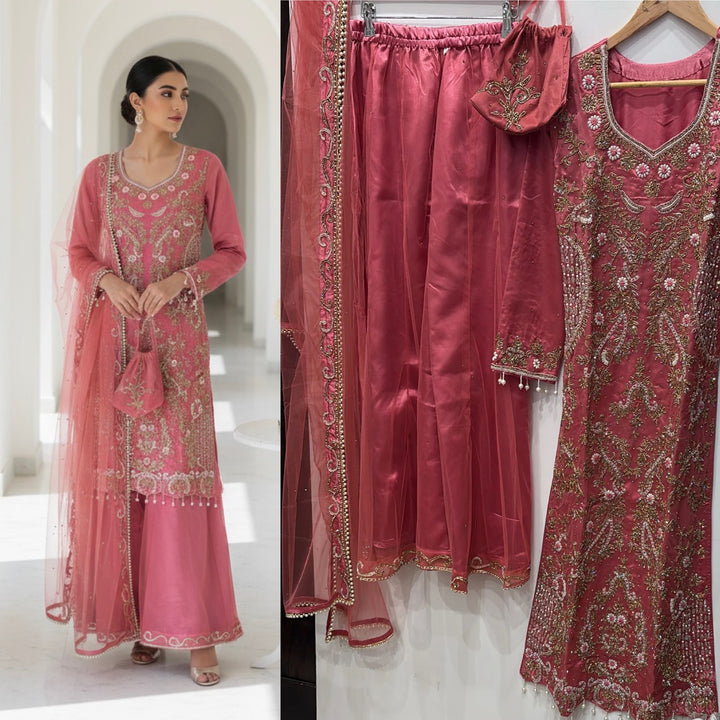 0173B- PINK EMBROIDERED SHARARA SUIT