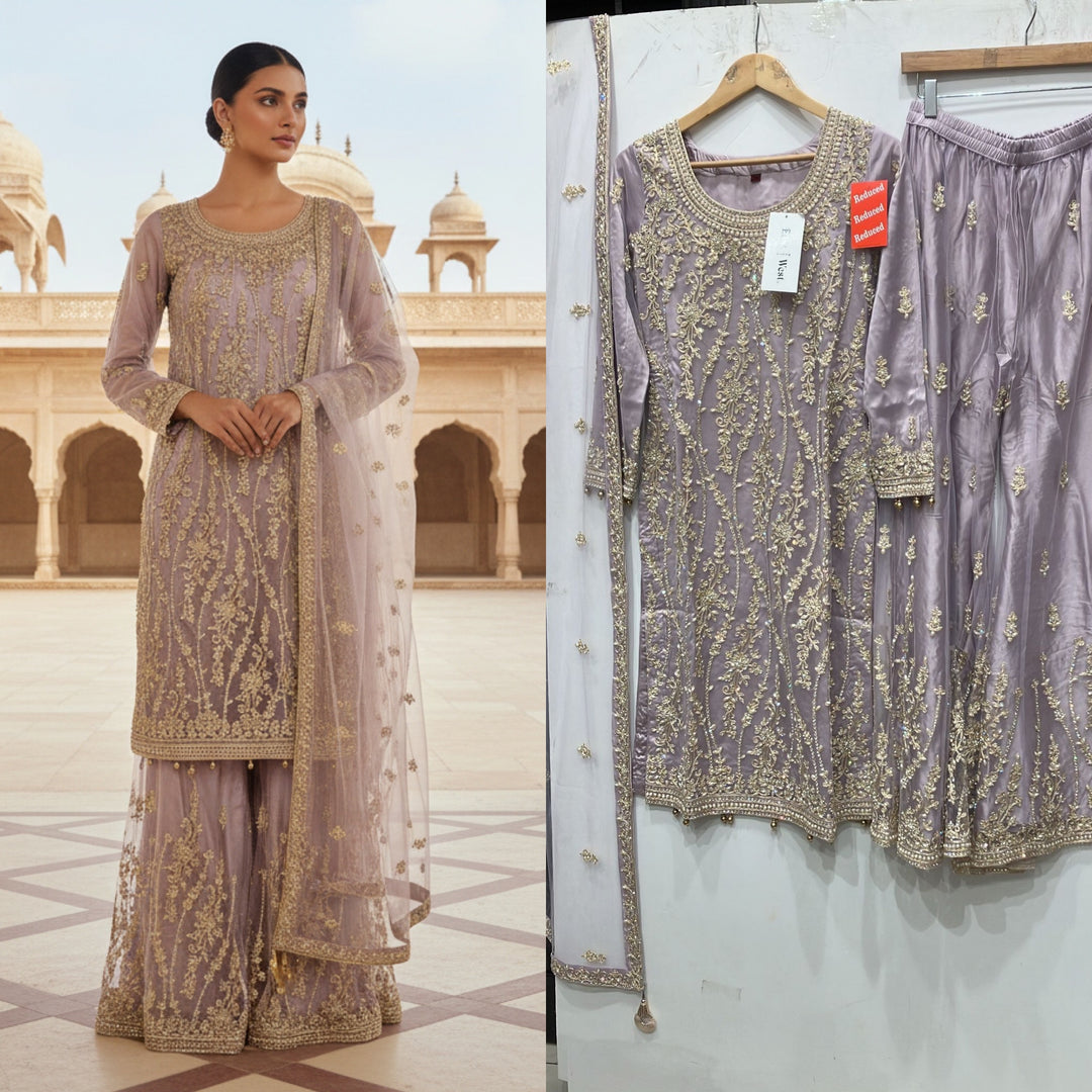 168B - LILAC EMBROIDERED & EMBELLISHED NET SUIT