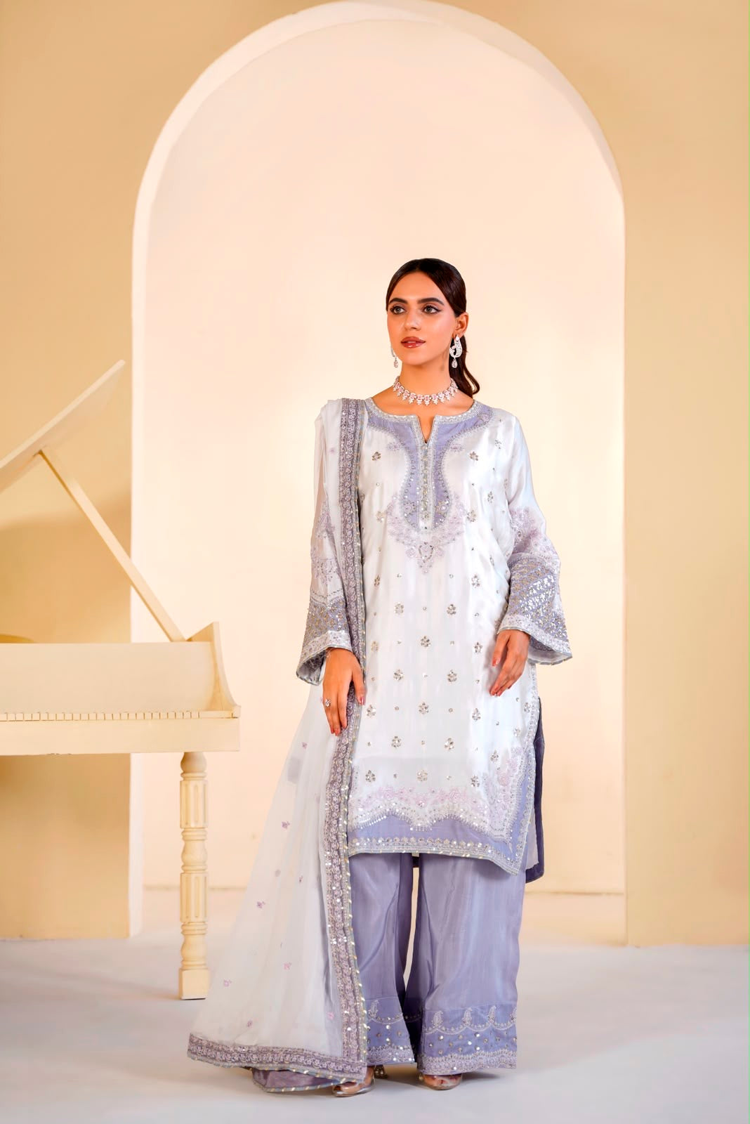 337A- Embroidered Shamoz Silk 3 Piece Suit
