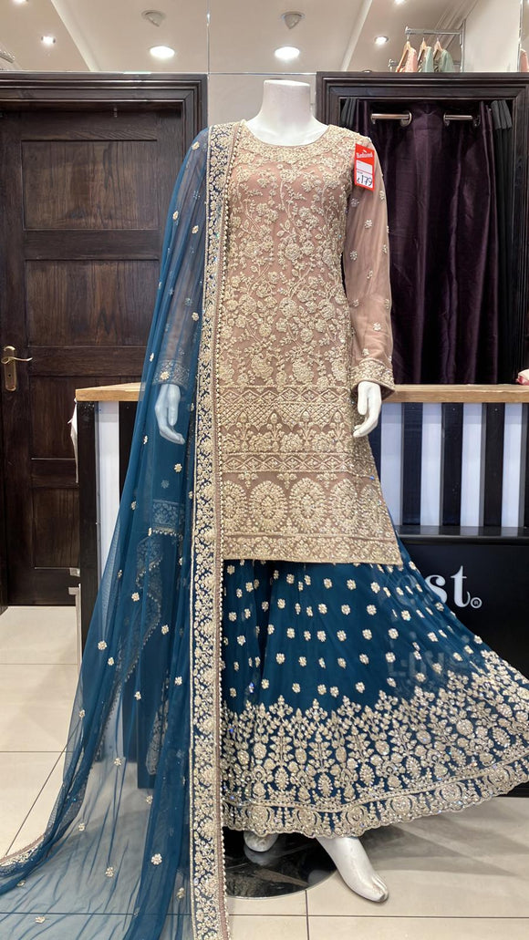 HEAVY EMBROIDERED NET SHARARA SUIT 1191A