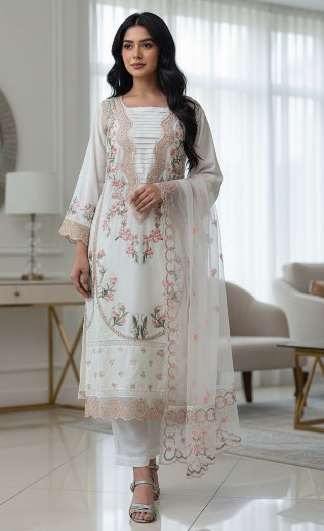 085A- EMBROIDERED LINEN 3 PIECE SUIT