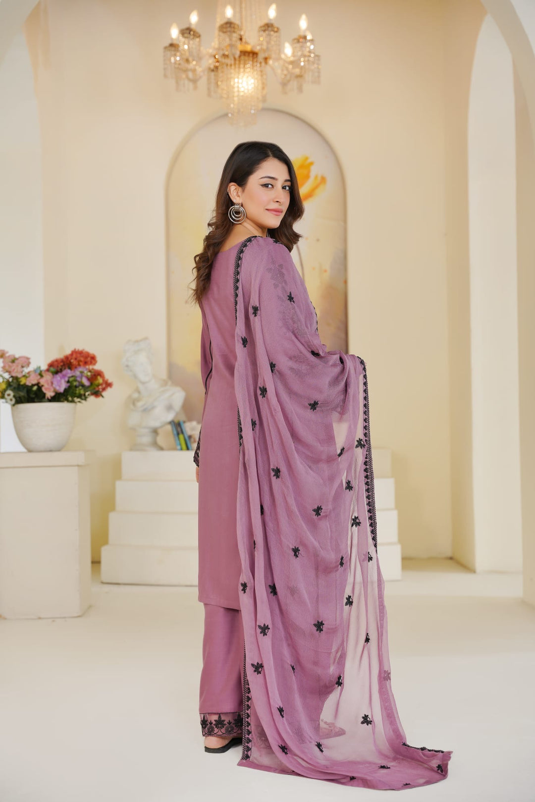 1171A - PURPLE LINEN EMBROIDERED 3 PIECE SUIT