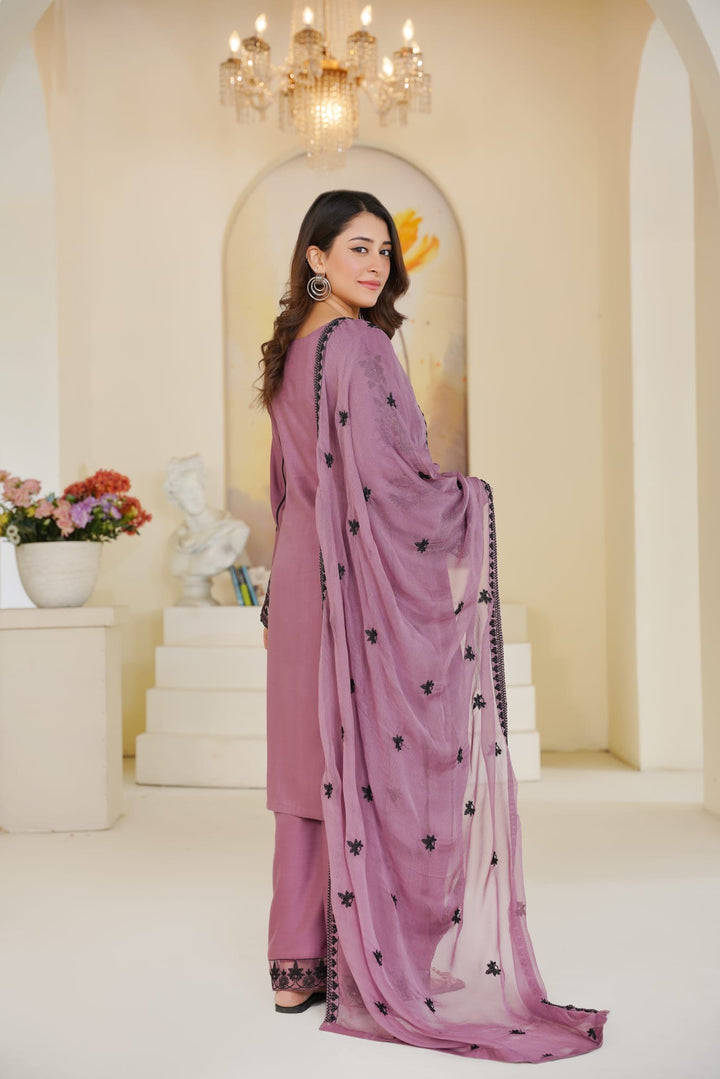 1171A - PURPLE LINEN EMBROIDERED 3 PIECE SUIT