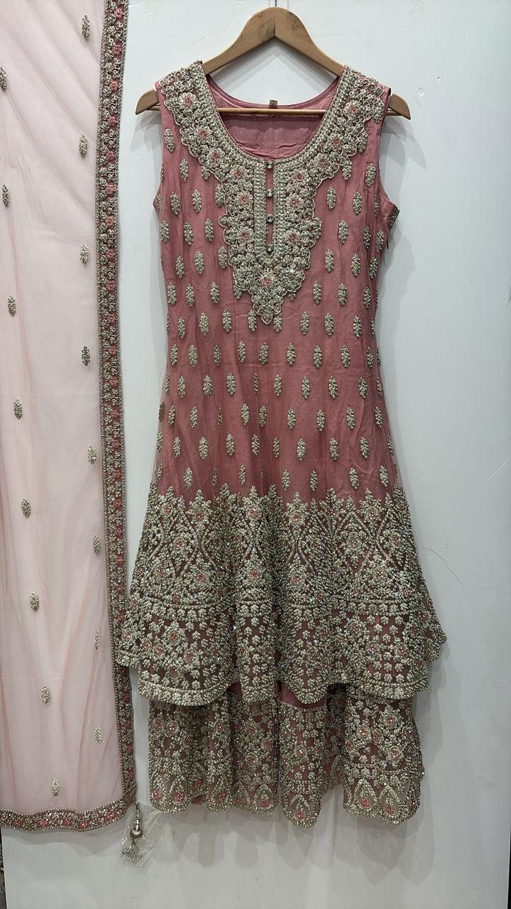 7003A- PINK EMBROIDERED & EMBELLISHED SHARARA SUIT