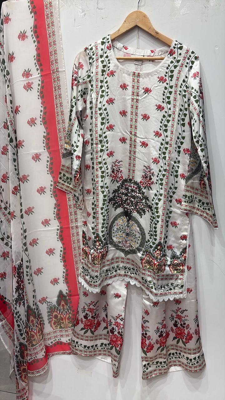 TSH06- EMBELLISHED SILK PRINT 3 PIECE SUIT