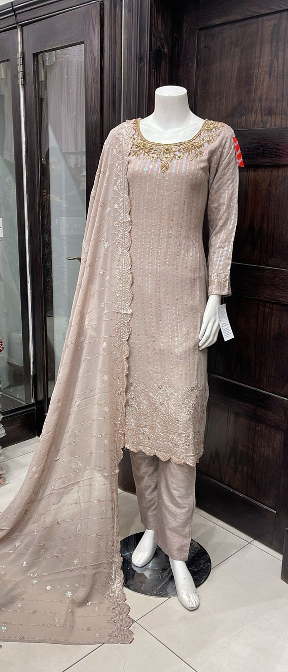 EMBROIDERED SITARI GEORGETTE 3 PIECE SUIT 341A