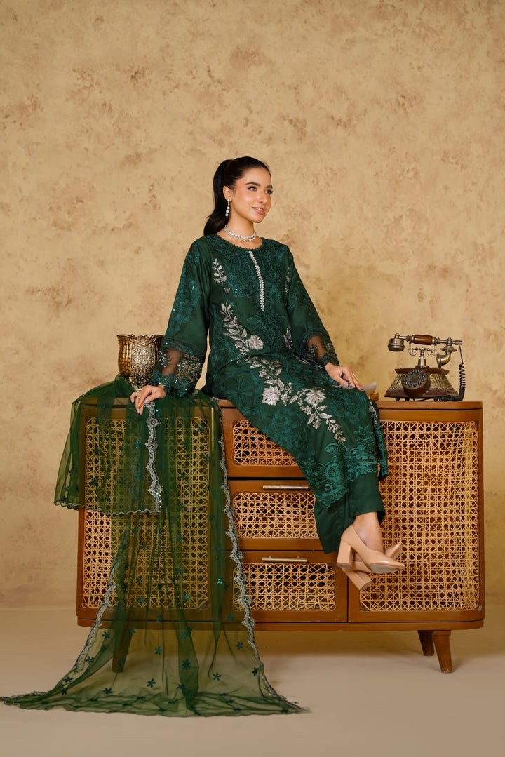 1149B - Green Embroidered Linen 3 Piece suit