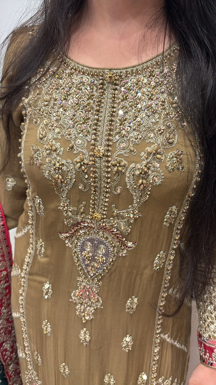329B- Embroidered Chiffon 3 Piece Suit