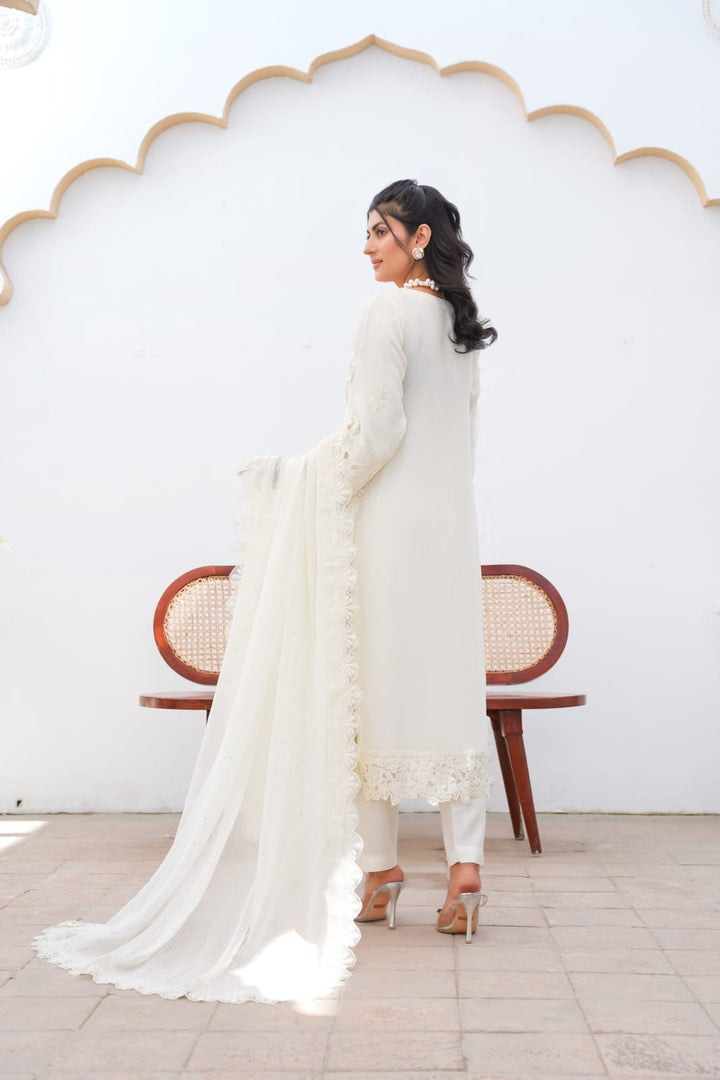 355B - Maria b inspired off-white Embroidered chiffon suit