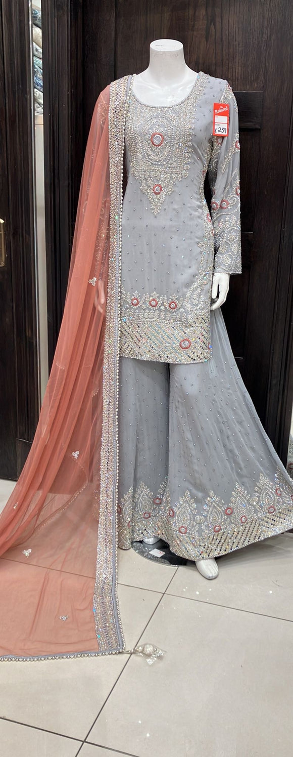 HEAVILY EMBROIDERED NET SHARARA SUIT 0174D