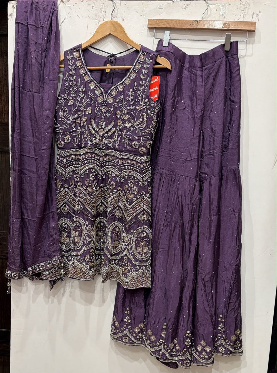 3120A - Girls’ Purple Embroidered Georgette Sharara dress