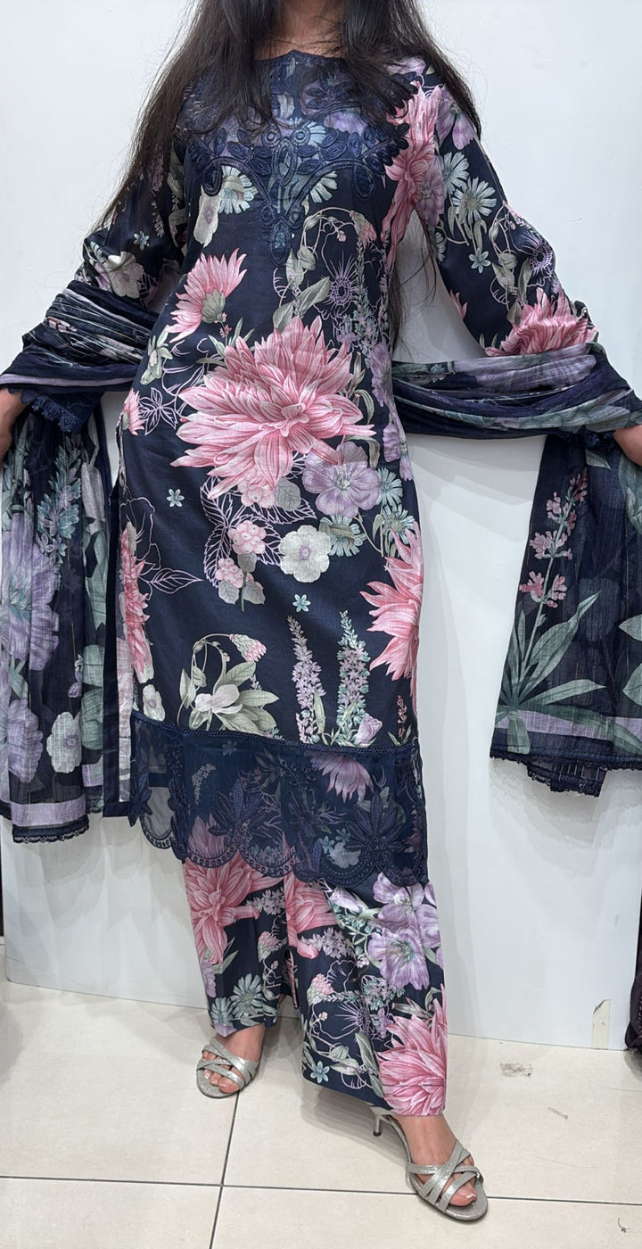 MP13 - Maria B inspired Embroidered Cotton 3pc suit