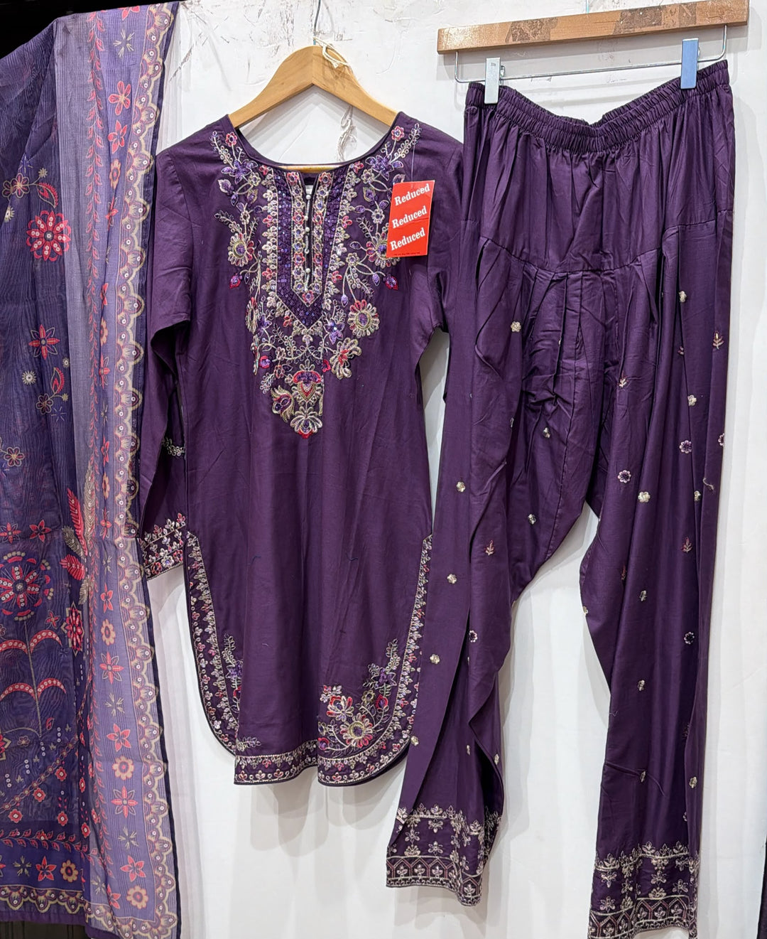 1129B - Purple Viscose Shirt with Farshi Shalwar & Chiffon