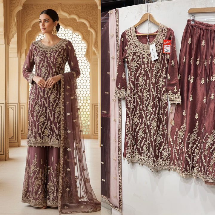 168A - EMBROIDERED & EMBELLISHED NET SUIT
