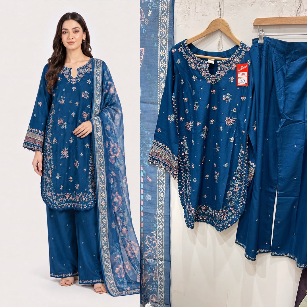 1135D Turquoise Embroidered Marina Suit - East meets west clothing 