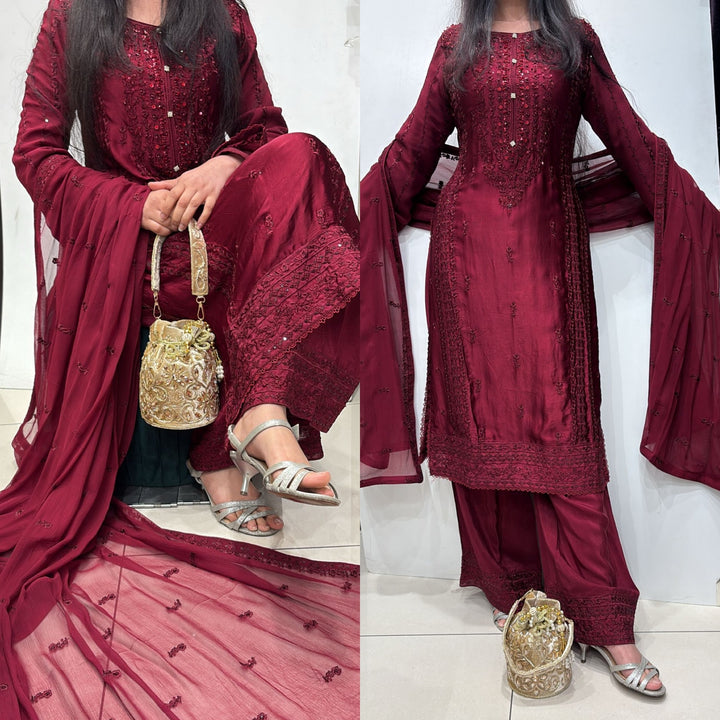 AG21b- EMBROIDERED SILK 3 PIECE SUIT