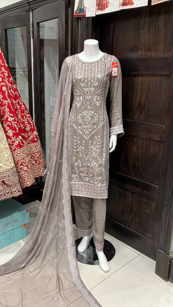 EMBROIDERED CHIFFON 3 PIECE SUIT 478F