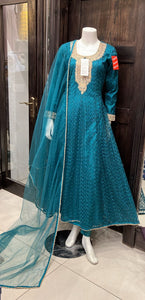 EMBROIDERED NET LONG DRESS 3 PIECE 307C