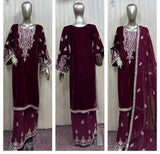 MAROON EMBROIDERED VELVET SUIT NV61A