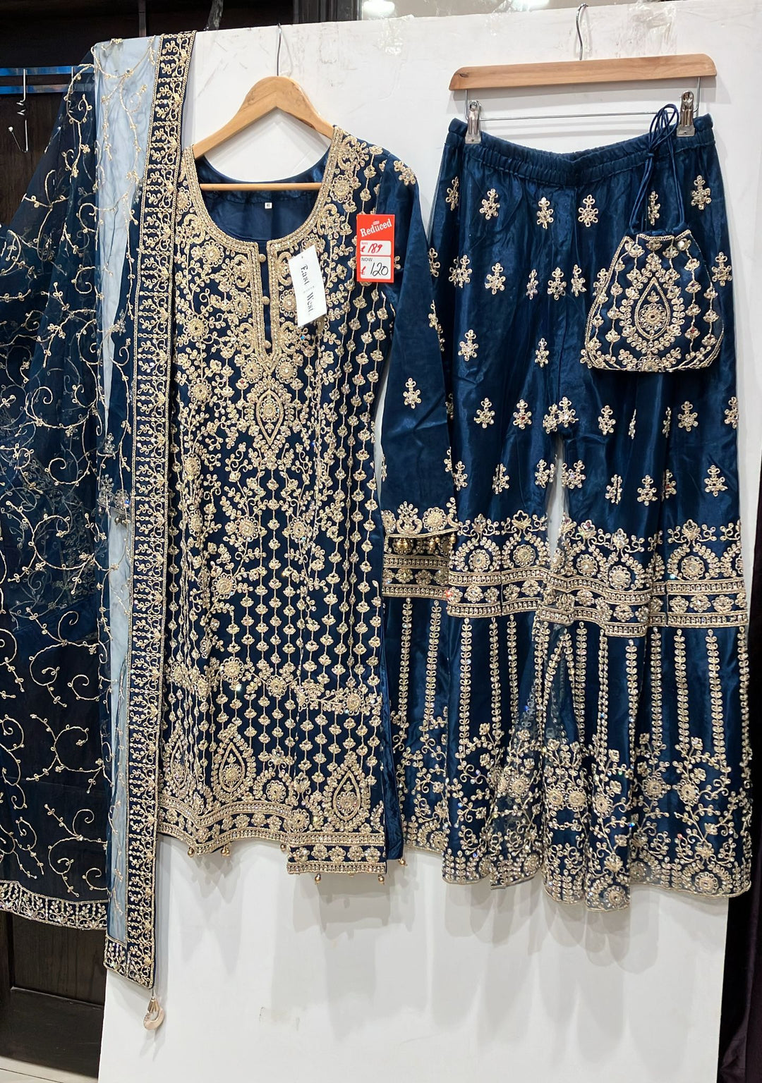 179A - BLUE EMBROIDERED & EMBELLISHED NET SUIT