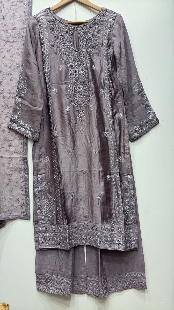 AG22a- EMBROIDERED SILK 3 PIECE SUIT