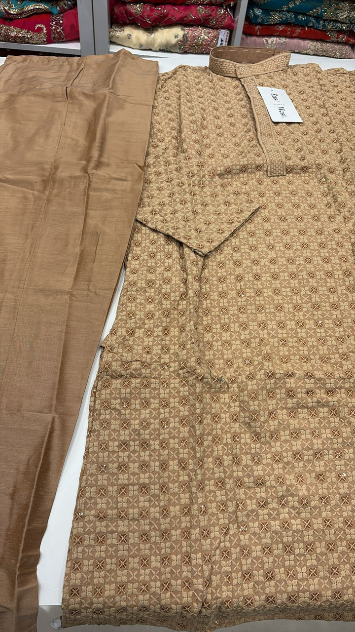 CK708 - Beige Gold Chikankari Set for Boys and Men