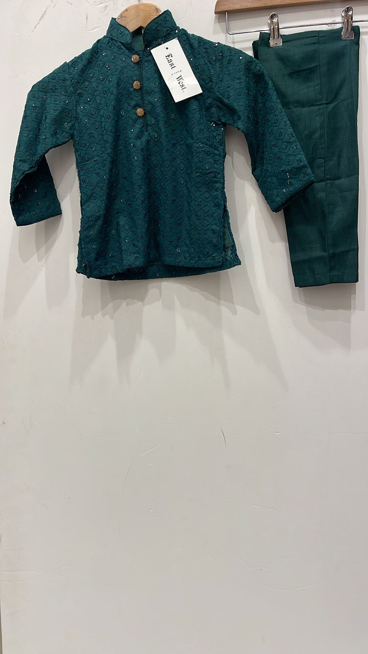 CK751A  - Green Chikankari Set for Boys and Men