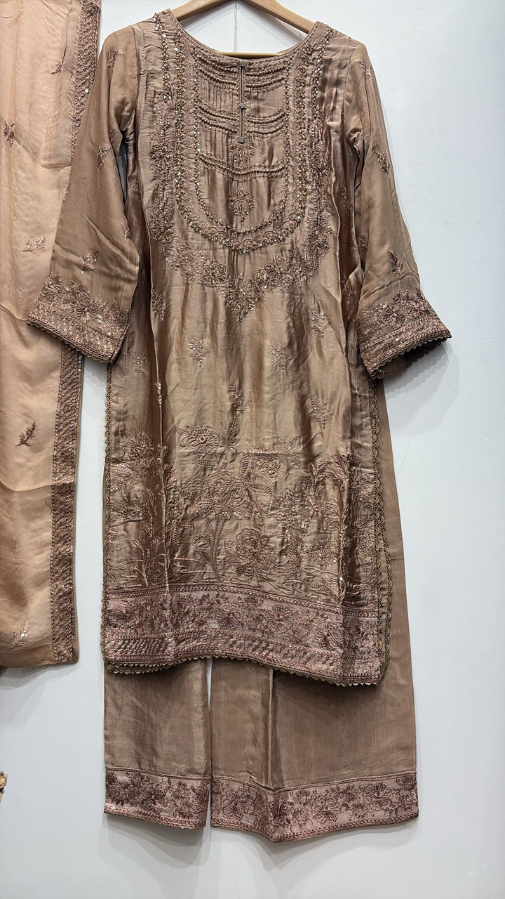 AG23b- EMBROIDERED SILK 3 PIECE SUIT