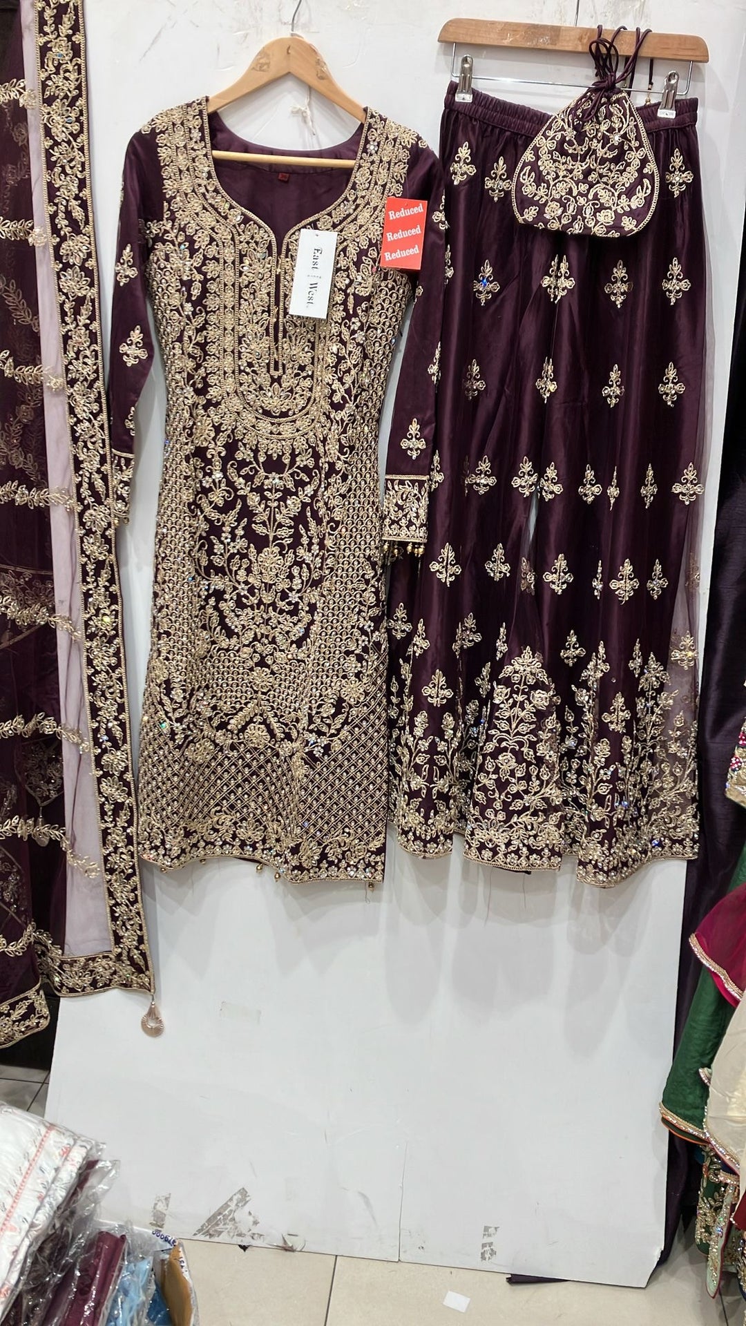 178E - PLUM EMBROIDERED & EMBELLISHED NET SUIT