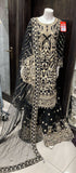 BLACK EMBROIDERED & EMBELLISHED NET SHARARA SUIT 0154B