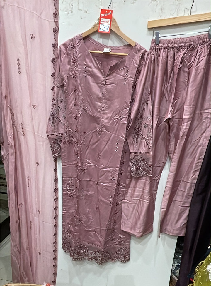 1126A - Lilac Embroidered Viscose Pakistani Suit with Chiffon Dupatta