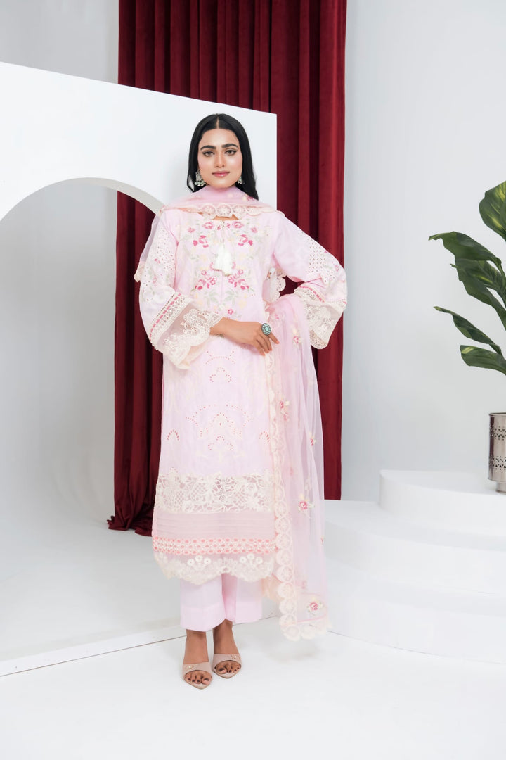 1163A - Pink Embroidered Linen 3 Piece suit