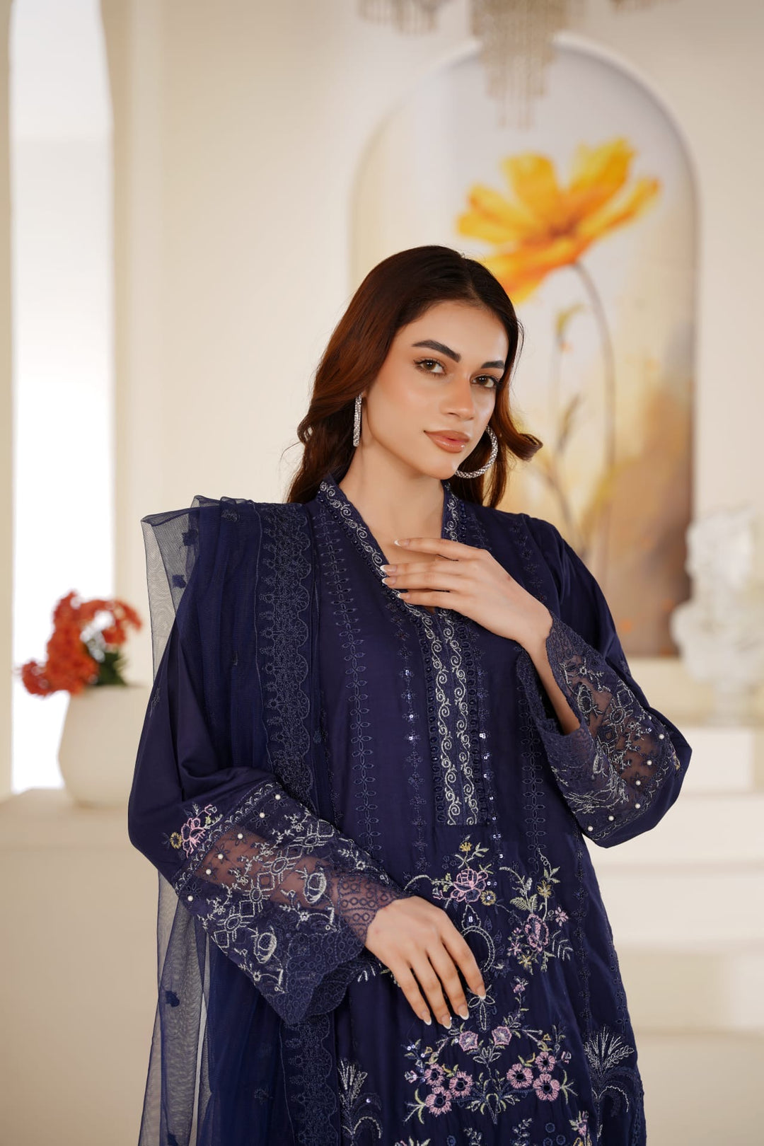 1165D - Blue Embroidered Linen 3 Piece suit