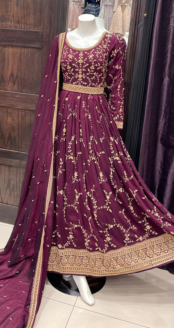 HEAVY EMBROIDERED SILK LONG DRESS 3002C