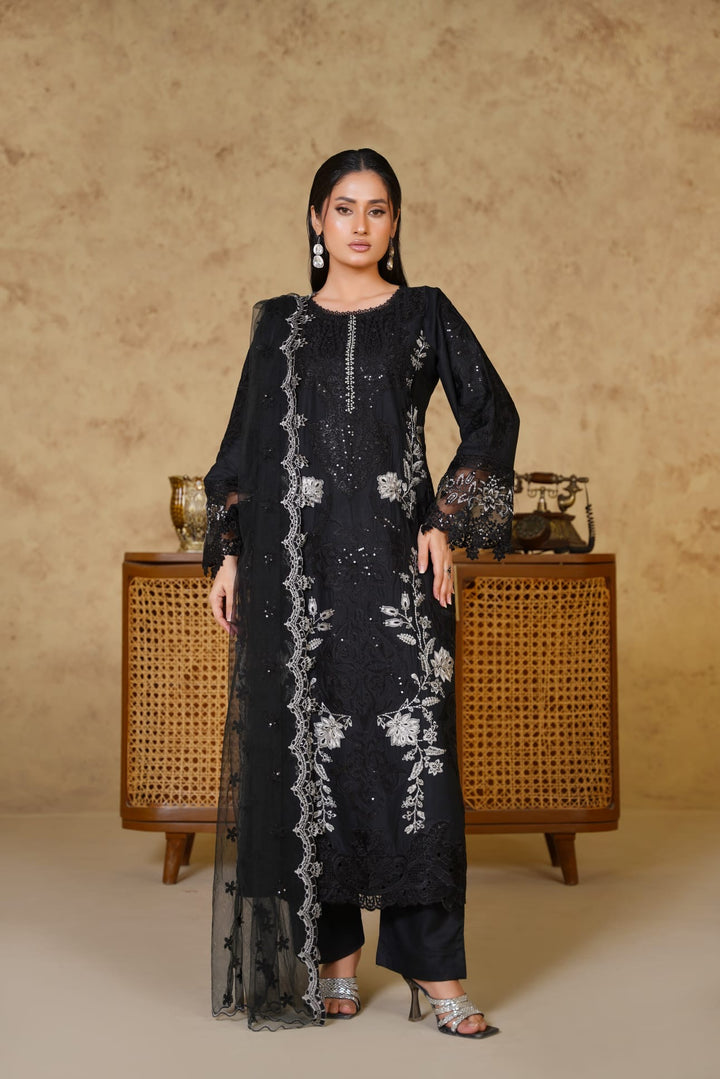 1149A - Black Embroidered Linen 3 Piece suit